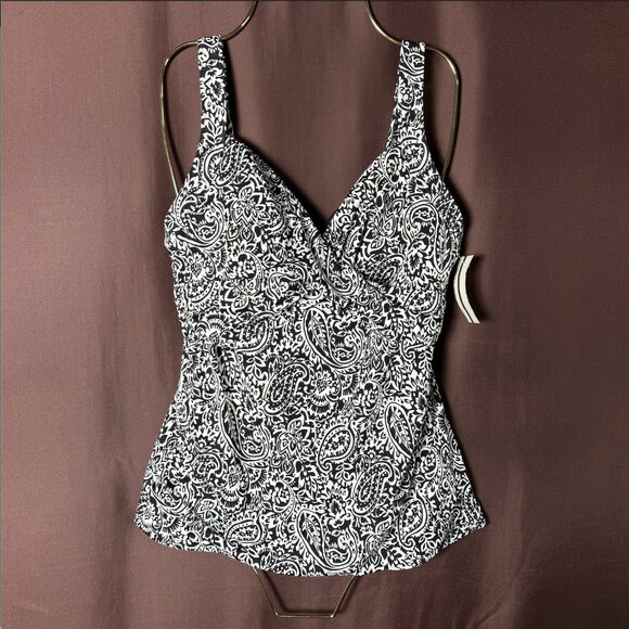 Lands' End Women's 4-10, 2-8 LONG V-Neck Wrap Underwire Tankini Swimsuit Top Bla - Picture 1 of 14